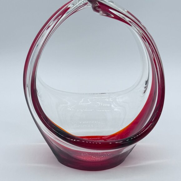 Vintage Mid Century Modern Red & Clear Art Glass Dish / Basket - Picture 2 of 6